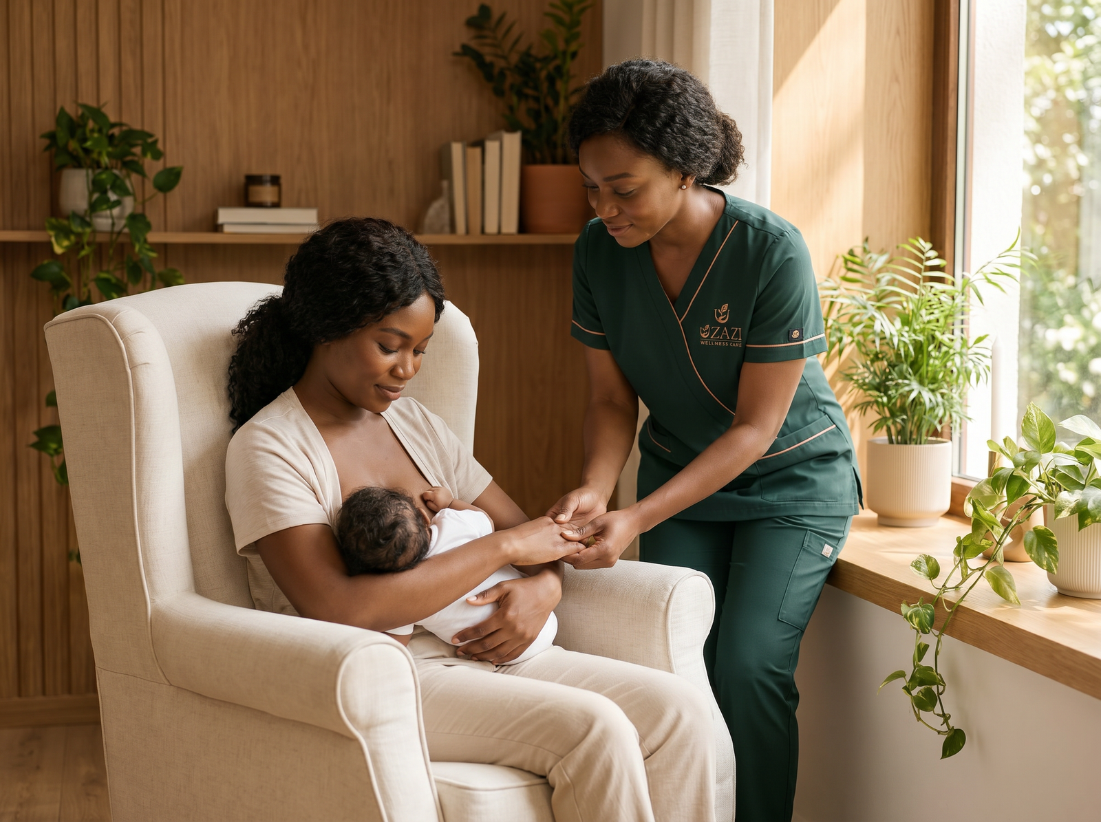 Uzazi lactation consultant supporting a breastfeeding mother